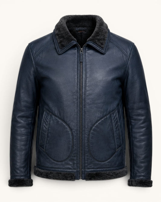 Shearling-collar leather jacket