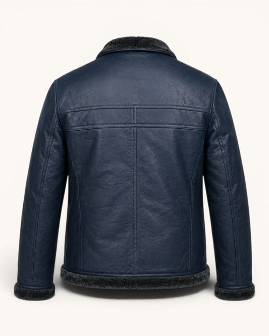 Shearling-collar leather jacket